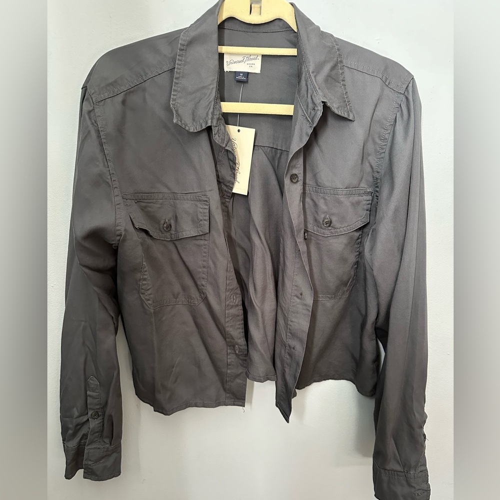 Gray button down shirt